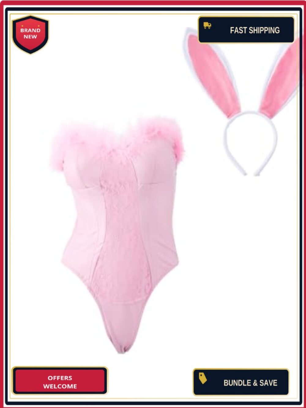 Satin Lace Bunny Bodysuit with Ear Headband Halloween Costume